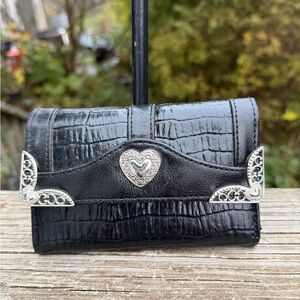 Brighton 4 Fold Wallet Embossed Alligator Organizer Zip Outside Pocket Magnetic
